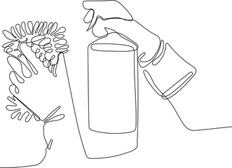 Continuous one line drawing of Hands in rubber glovt. Easy to place your text and brand logo. Vector illustration