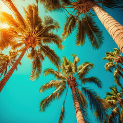 Fototapeta na wymiar palm trees against a blue sky. Generative AI