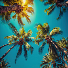palm trees against a blue sky. Generative AI - obrazy, fototapety, plakaty
