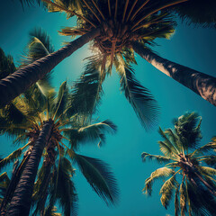 Fototapeta na wymiar palm trees against a blue sky. Generative AI