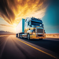 truck on the road. Generative AI - obrazy, fototapety, plakaty
