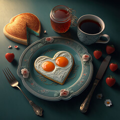 valentine's day breakfast for lovers. Generative AI - obrazy, fototapety, plakaty