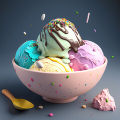 delicious ice cream in a cup. Generative AI - obrazy, fototapety, plakaty