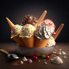 delicious ice cream in a cup. Generative AI - obrazy, fototapety, plakaty