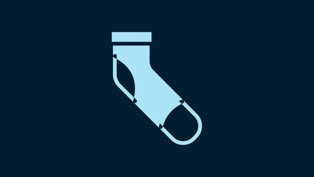 White Baseball sock icon isolated on blue background. 4K Video motion graphic animation