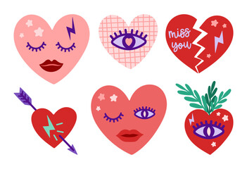 Valentine's day vector hearts illustration set. Valentine cute modern clipart