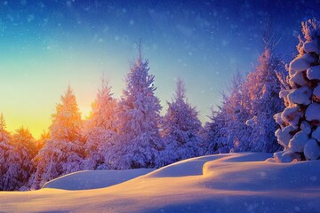 Winter landscape with Christmas trees in the snow, Generative AI