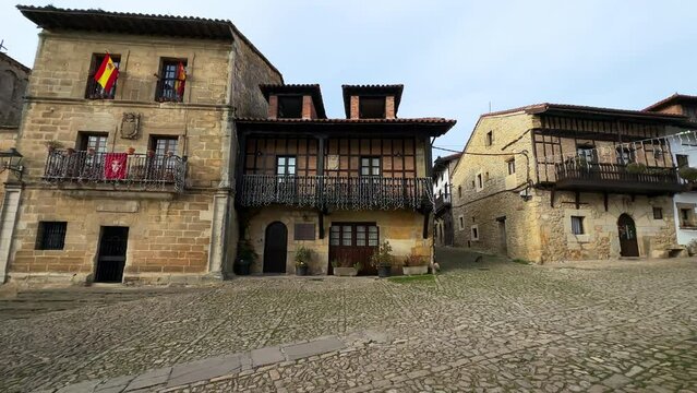 Scenic view of the medieval village of Santillana Del Mar in Cantabria, Spain. High quality 4k footage