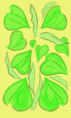 Illustration of a green, love-shaped tropical plant leaf