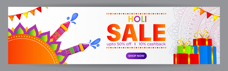 Vector illustration of Happy Holi Sale banner template for app and website