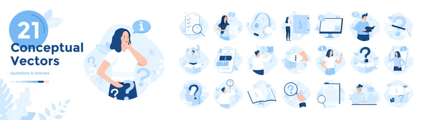 Set Of 21 Flat Vector Business Illustrations