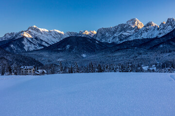 Fototapeta na wymiar Cold evening in the heart of Julian Alps