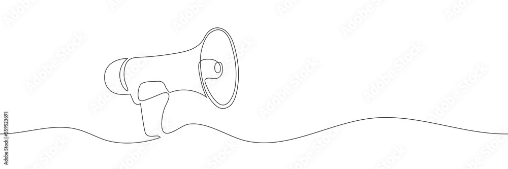 Poster megaphone drawn in one continuous line on a white background