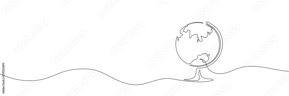 Poster globe drawn in one continuous line on a white background