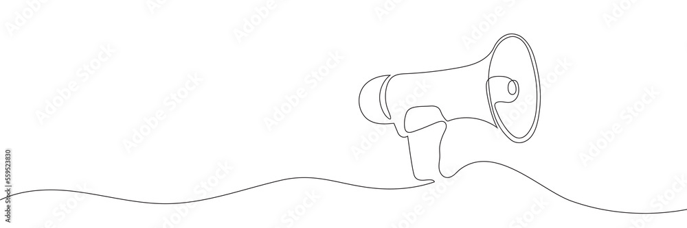Poster megaphone drawn in one continuous line on a white background