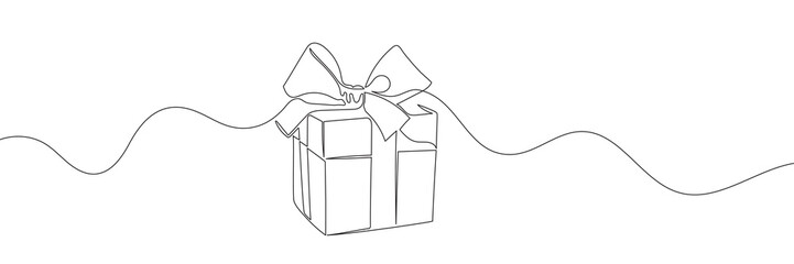 gift drawn in one continuous line on a white background