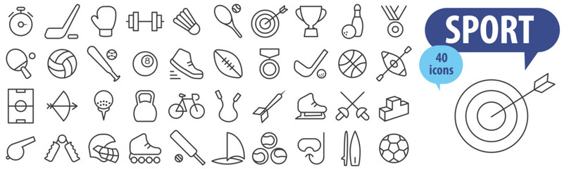 Sports icons. Vector illustration. Thin line icons.