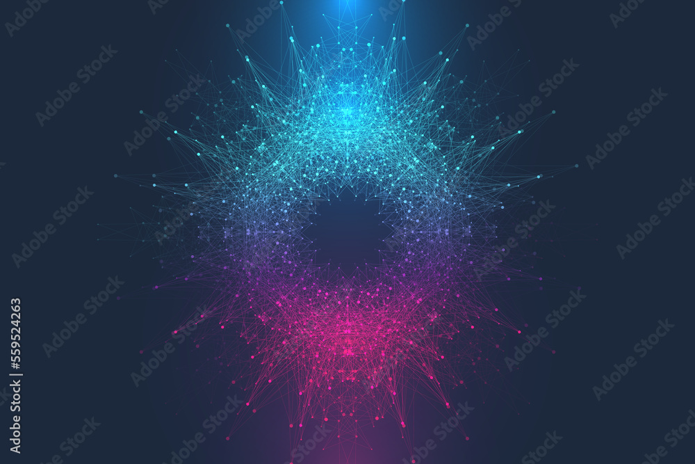 Aufkleber digits abstract background with connected line and dots, web cover. digital neural networks. network