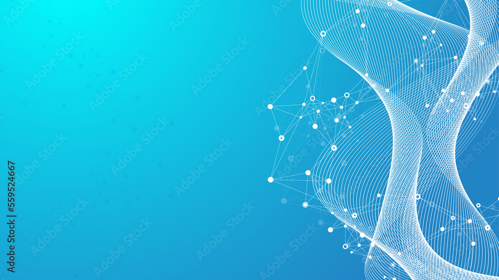 Poster Digits abstract background with connected line and dots, web cover. Digital neural networks. Network and connection background for your presentation. Web graphic background, illustration.