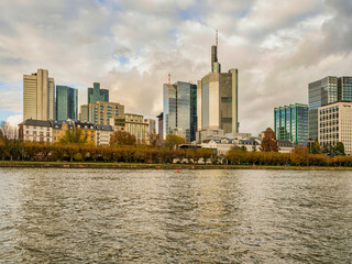 Frankfurt skyline on main river during a beautiful afternoon