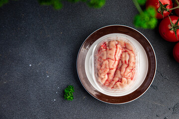 raw brain pork offal fresh meat meal food snack on the table copy space food background rustic top view