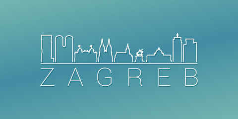 Naklejka premium Zagreb, Croatia Skyline Linear Design. Flat City Illustration Minimal Clip Art. Background Gradient Travel Vector Icon.