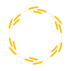 A round frame of spikelets of wheat, oats, rye, or barley. Grain plant border, agricultural frame with spikelets. Banner for beer, bread, flour packaging design