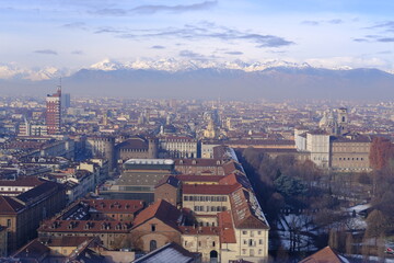 Obraz premium Turin, Italy - December 23rd 2022: An aerial view of Turin from the 
