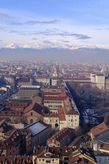 Fototapeta premium Turin, Italy - December 23rd 2022: An aerial view of Turin from the 
