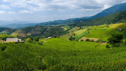 Fototapeta na wymiar landscape with fields and mountains