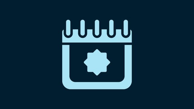 White Ramadan calendar icon isolated on blue background. Ramadan kareem and Islamic symbols. 4K Video motion graphic animation