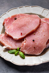 raw pork meat slice cut steak fresh meal food snack on the table copy space food background rustic top view