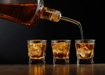 Whiskey in glasses with ice.