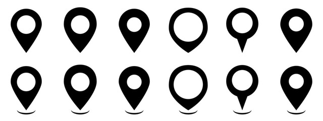 Location symbols set. Mapping icon. GPS cartography position. Map search, route, navigator . Vector EPS 10