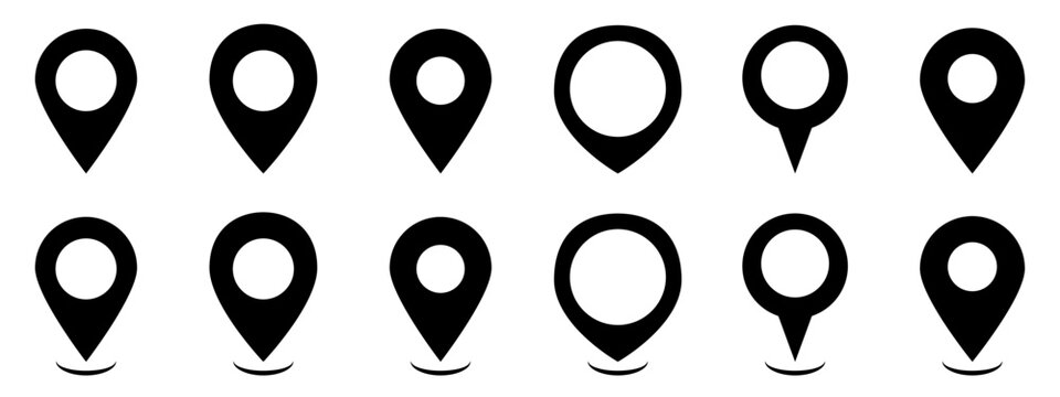 Location symbols set. Mapping icon. GPS cartography position. Map search, route, navigator . Vector EPS 10