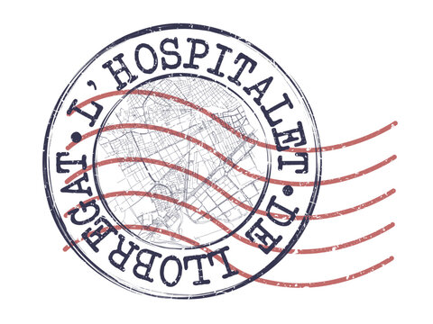 L'Hospitalet de Llobregat, Barcelona, Spain Stamp Map Postal. Silhouette Seal Roads and Streets. Passport Round Design. Vector Icon. Design Retro Travel National Symbol.