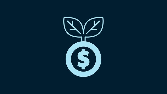 White Dollar plant icon isolated on blue background. Business investment growth concept. Money savings and investment. 4K Video motion graphic animation