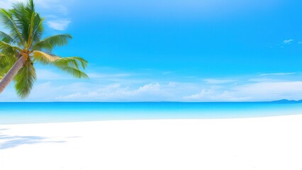 Fototapeta na wymiar Aerial view of a beach with a nice blue ocean, white sand, and an idyllic beach.