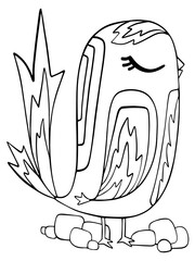 bird coloring page print outline doodle character icon sketch isolated on white background sparrow with patterns stylized illustration vector hand drawn