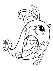bird cute coloring page outline doodle icon sketch print isolated on white background sparrow with patterns stylized illustration vector hand drawn