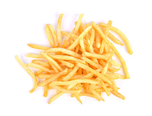 French fries isolated on white background. Top view