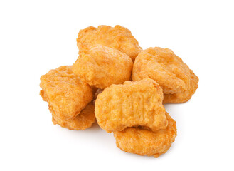 Fried chicken nuggets isolated on white background.