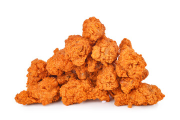 Heap of fried spicy chicken isolated on white background.
