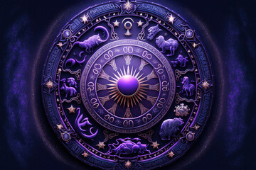 Astrology horoscope circle with zodiac signs. 3d illustration (ai generated) - obrazy, fototapety, plakaty