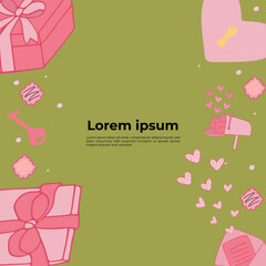 Square template for Valentine's Day holidays.Social media post .Vector illustration for greeting card, mobile apps, banner design and web ads