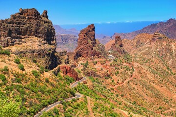 Fototapeta na wymiar Central part of Gran Canaria island with serpentine road. Canary Islands, Spain