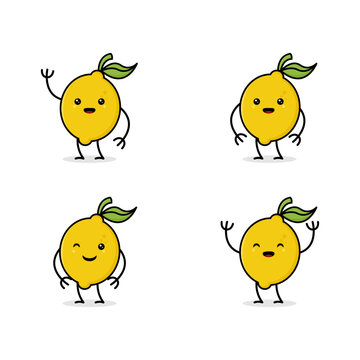 cute lemon character mascot vector illustration collection, great for fruit concept, kids and more
