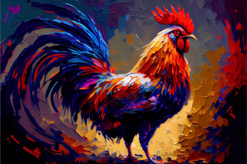 Fototapeta premium Oil painting palette knife rooster ai art