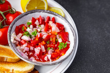 tomato salad salsa spicy food fresh meal snack on the table copy space food background rustic top view