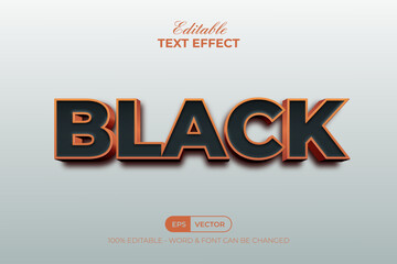 3D Text Effect Black Orange Style. Editable Text Effect.